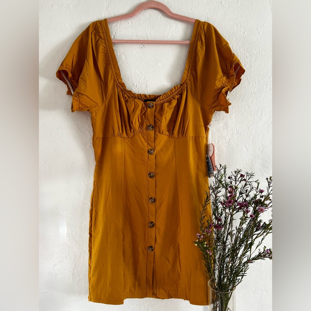 Mustard Button-Front Women’s Dress